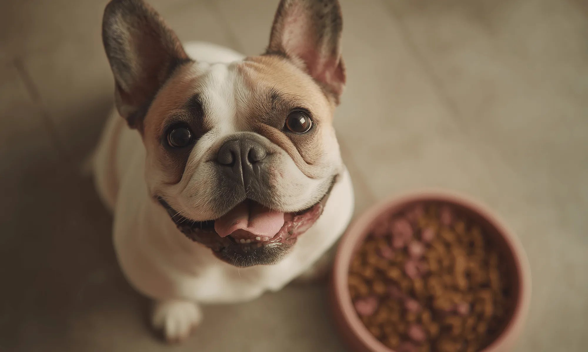 A French Bulldog standing outdoors on grass