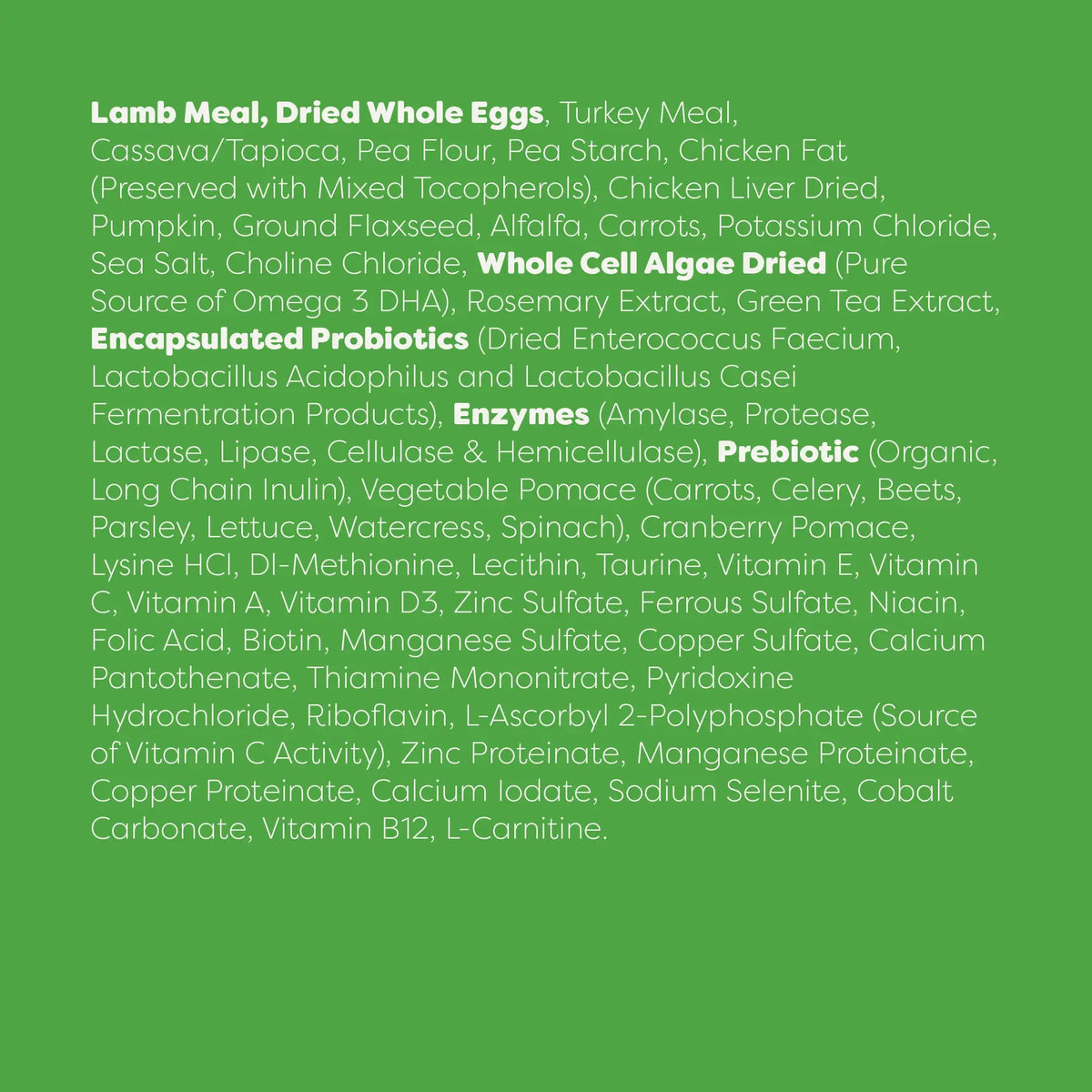 List of ingredients on a green background