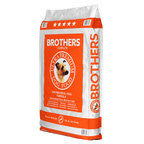 Bag of Brothers dog food on a white background