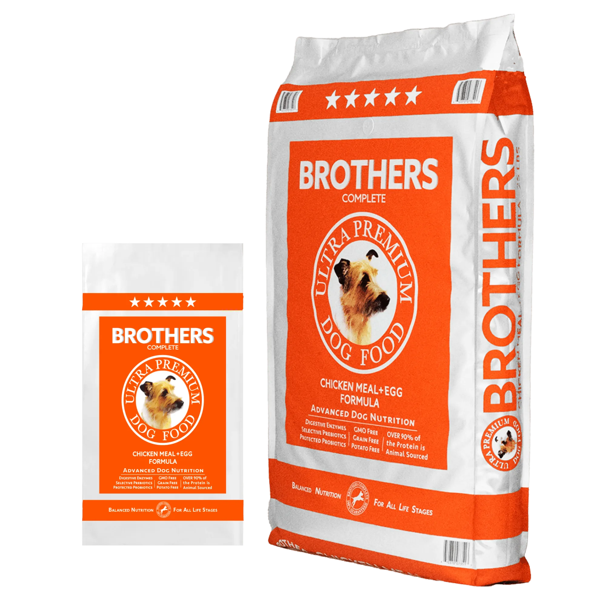 Brothers Ultra Premium Dog Food packaging on a white background