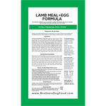 Dog food label for 'Lamb Meal + Egg Formula' with green border