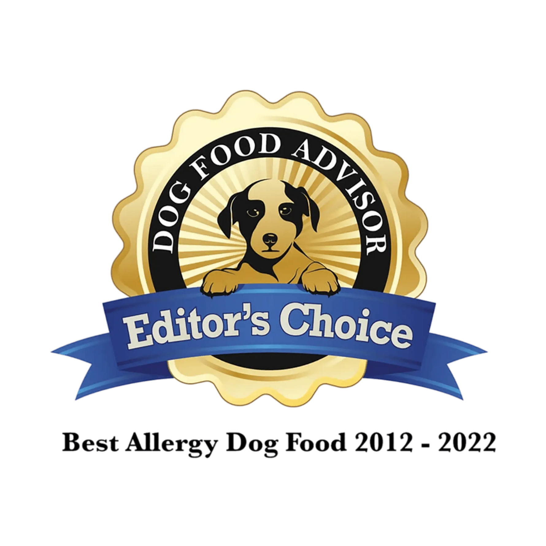 Dog Food Advisor Editor's Choice award for best allergy dog food on a white background