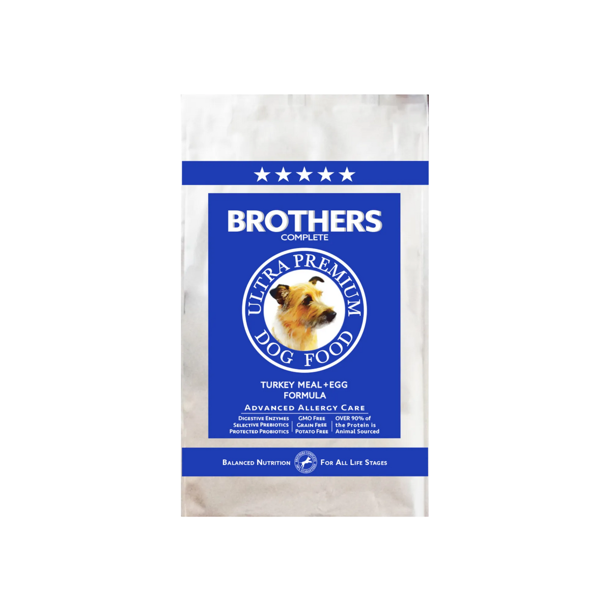 Brothers Complete Ultra Premium Dog Food package on a white background