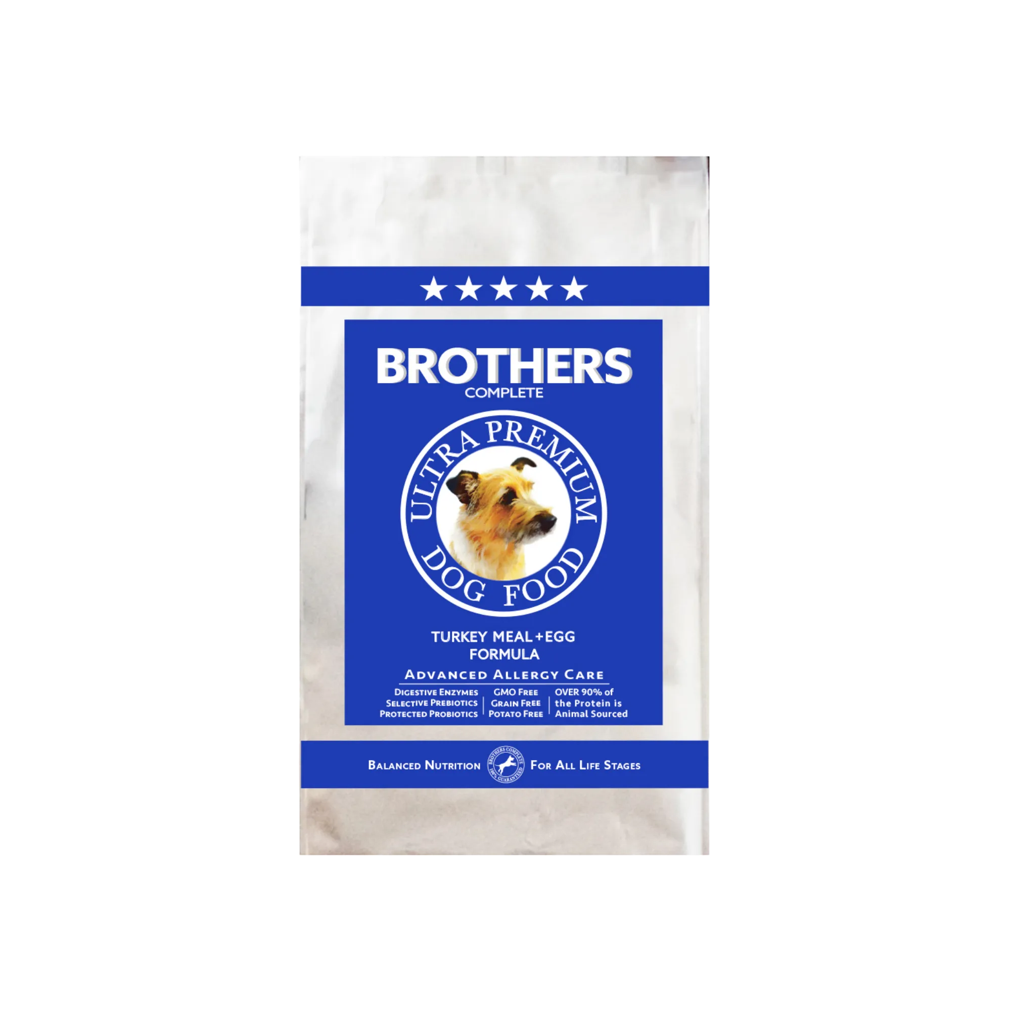 Brothers Complete Ultra Premium Dog Food package on a white background