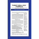 Brochure or label for Ultra Premium Dog Food with turkey meal and egg formula on a blue background