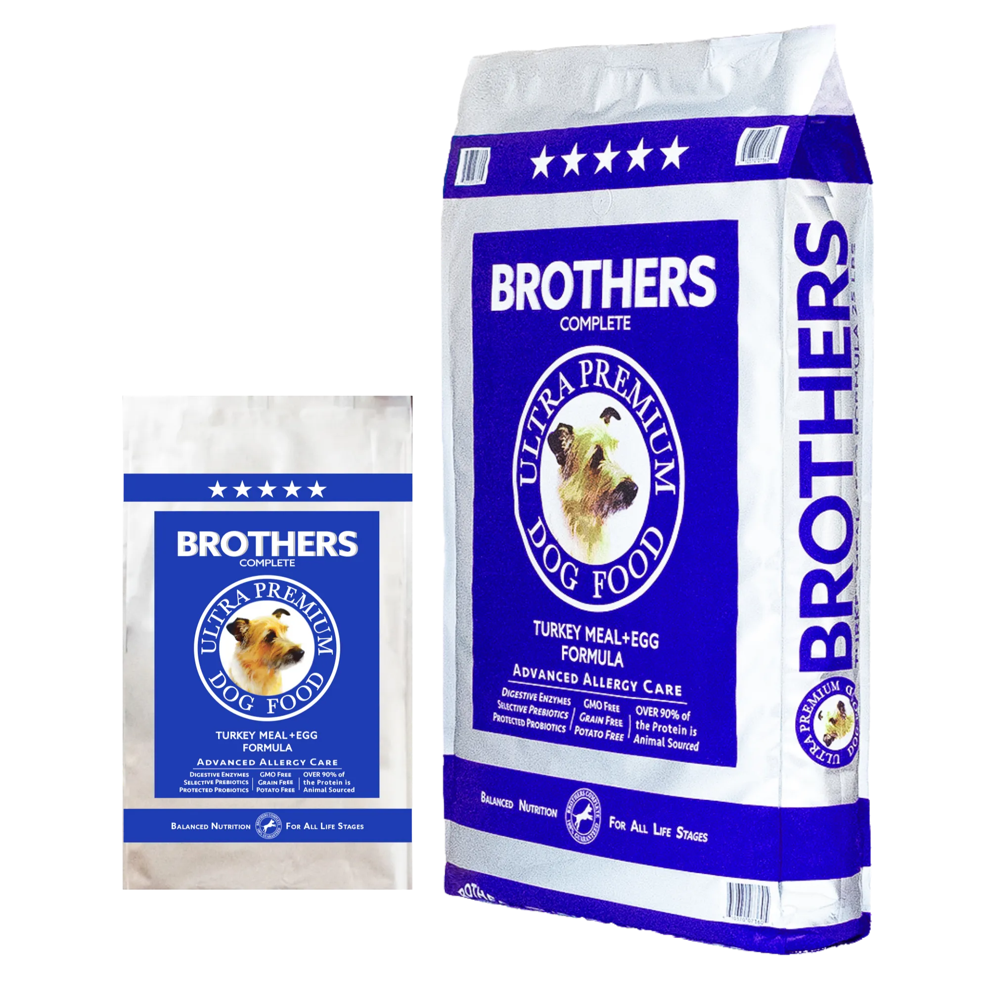Brothers Ultra Premium Dog Food packaging on a white background