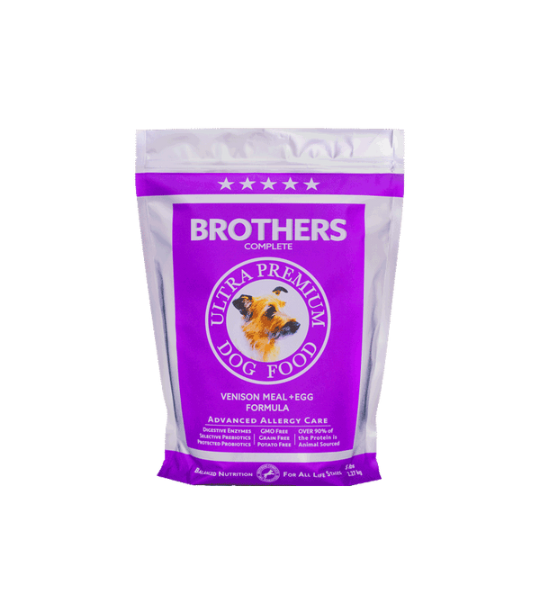 image of 5 lb. silver and purple bag of Brothers Venison Meal and Egg Formula